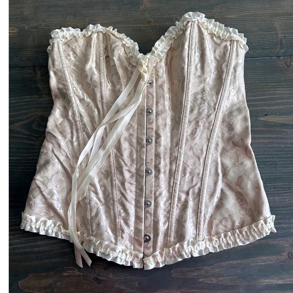Tops - Ivory Satin Bustier Corset Top Lace-Up Back Burlesque Inspired Womens Size L